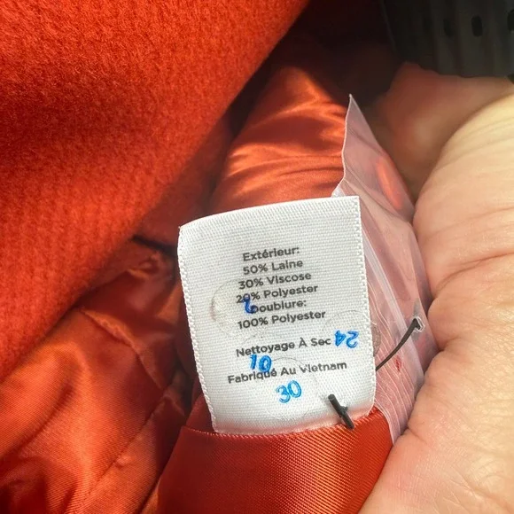 Talbots Wool Toggle Coat Hooded Orange Rust 14W Plus Duffle Jacket - Picture 7 of 12